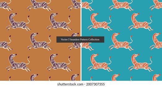 Vector retro neon color Zebra illustration motif seamless repeat pattern digital file artwork home decor print fashion fabric textile pop art
