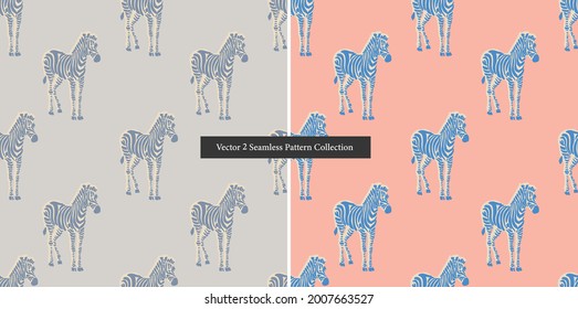 Vector retro neon color Zebra illustration motif seamless repeat pattern collection set 2 color ways digital file artwork home decor print fashion fabric textile pop art