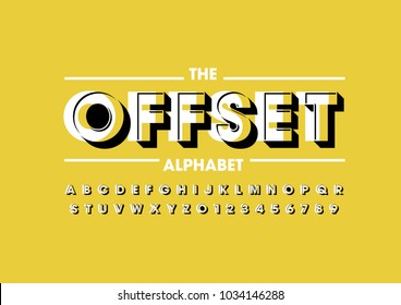 Vector of retro offset font and alphabet