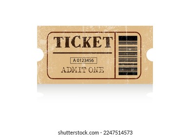 Vector retro old fashion vintage cinema ticket isolated on white background. VIP entry pass template