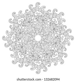Vector retro ornamental round lace pattern, circle background with many details, looks like crocheting handmade lace, lacy arabesque designs. Orient traditional ornament. Oriental motif
