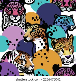 Vector Retro Panther, Cheetah or Leopard Vibrant Colors Abstract Seamless Surface Pattern for Products, Textile or Wrapping Paper Prints.