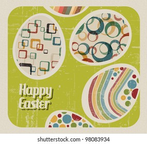 Vector retro Paper card with striped easter eggs