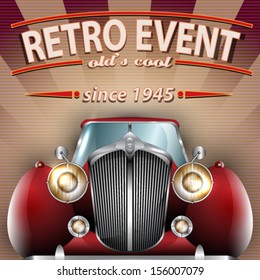 Vector Retro Party brochure illustration with vintage car