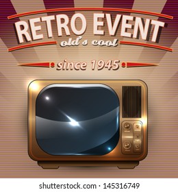 Vector Retro Party poster with Vintage Television illustration