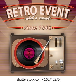 Vector Retro Party poster with Vintage Gramophone illustration