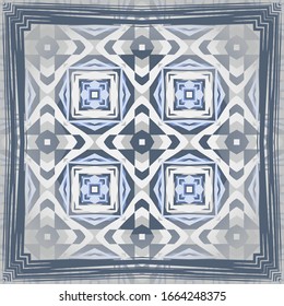 Vector retro  pattern in gray and blue. Ideal for printing on fabric or paper. Scarf design. Art frame.