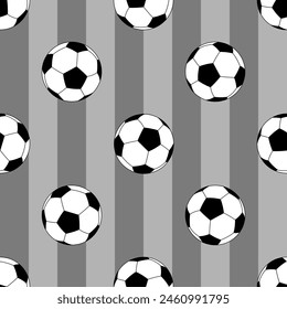 vector retro pattern with soccer balls on a monochrome background. Football balls on the lawn
