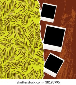 Vector retro photocards in a leaves wallpaper. File contains seamless