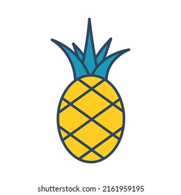 Vector retro pineapple. Summer tropical fruit in retro style. Groovy.