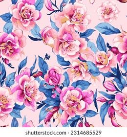 vector flores rosadas azul hojas sin inconvenientes