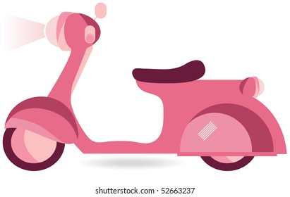 Vector retro Pink scooter isolated against white background.