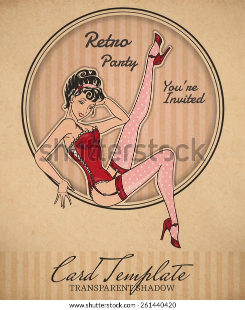 Vector Retro Pinup Woman Illustration Realistic Stock Vector Royalty Free 261440420 9032