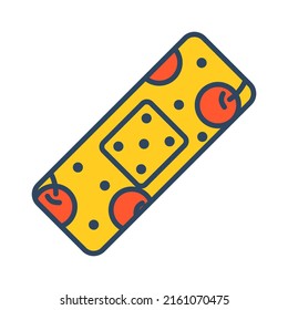 Vector retro plaster with cherry. Yellow medical plaster with red berry. 70s. 