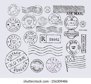 Sello de postal retro vector en fondo gris