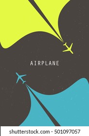 Vector retro poster with airplanes and stream jet, pop - art minimalistic style, for travel agencies, aviation companies