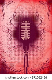 vector retro poster with a microphone and decorative elements