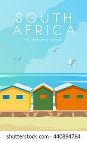 Vector Retro Poster. Muizenberg Beach. Holidays In Cape Town, South Africa. Flat Design.