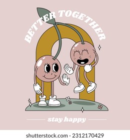 Vector retro poster on a beige background with the image of berries in the groove style.