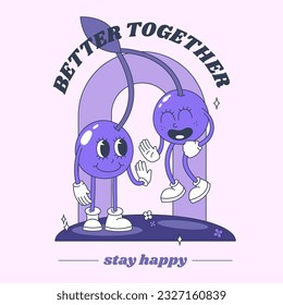 Vector retro poster on a purple background with the image of berries in the groove style.