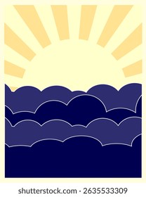 vector retro poster sunset and ocean