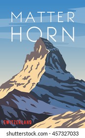 Vector retro poster. Switzerland. Matterhorn. Flat design.