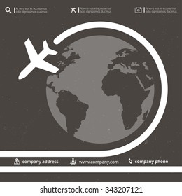 Vector Retro Poster Wit Airplane And Airplane Stream Jet, Minimalistic Style, For Travel Agencies, Aviation Companies