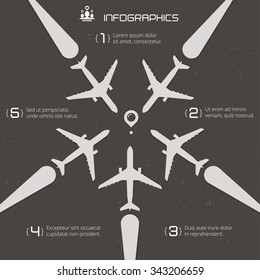 Vector Retro Poster Wit Airplanes And Airplane Stream Jet, Minimalistic Style, For Travel Agencies, Aviation Companies