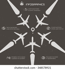 Vector retro poster wit airplanes and airplane stream jet, minimalistic style, for travel agencies, aviation companies