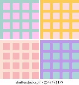 Vector retro preppy gingham sin patrón. Patrones de cuadros preppy de moda. Vector conjunto de patrones preppy.