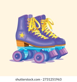 Vector retro purple roller skate from 80s-90s. Isolated illustration on pastel yellow background.