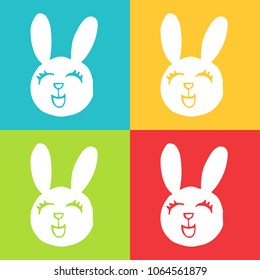 Vector Retro of Rabbit Bunny Easter Animal with Blue, Yellow, Green, Red. Flat Line Icon Logo, Sign, Symbol, Object. Graphic Design Element, Illustration, Poster, Print.
