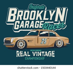 vector retro race car illustration print