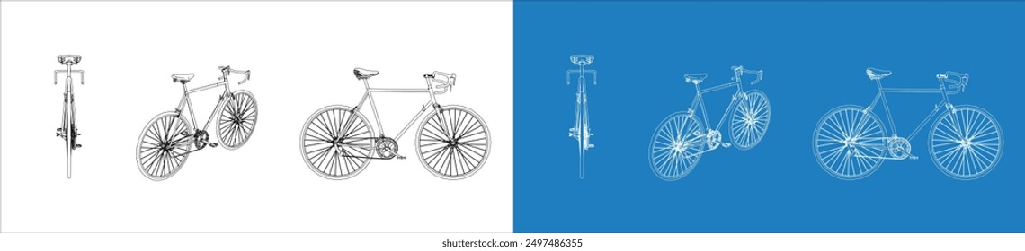  vector retro racing sport road bike bicycle classic line drawing blueprint isolated in transparent background