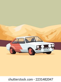 Vector retro rally car poster with vintage vehicle