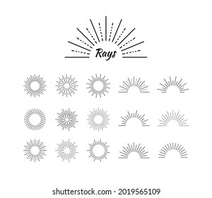 Vector retro rays set, black and white illustration, design elements isolated on white background, vintage illustration.