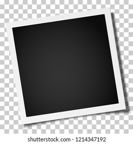 Vector retro realistic square photo frame placed on transparent background. Template photo mock-up.