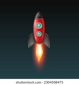 Vector Retro Red and Black Space Rocket Ship Launch on Dark Sky Background. Space Rocket Design Template for Business, Start Up Project, Development Process, Creative Idea etc.