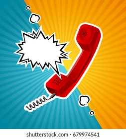 Vector Retro Red Phone Tube in Comic Style With Bubble for Text. Background for Your Design