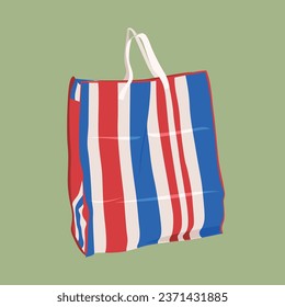 Vector Retro Red White Blue Iconic Old Hong Kong Checkered Seamless Pattern for Products or Textile Prints. Hong Kong Vintage of Red-white-blue handbag. Rainbow cloth bag, made of nylon, has a handle.