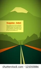 Vector Retro Road With Mountain and Forrest