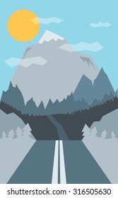 Vector Retro Road With Mountain and Forrest