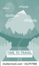Vector Retro Road With Mountain and Forrest