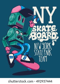 vector retro robot, skateboard, skater