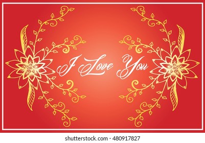 Vector retro romantic card. Words I Love You in cute floral wreath with spring branches, flowers and leaves