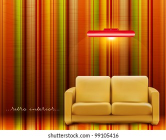 vector retro room with a sofa and a lamp