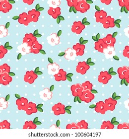 Vector Retro Rose with polka dot background(seamless pattern)