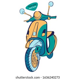 Vector retro scooter, flat style. Moped for delivery, scooter for tourism. Economic and ecological city transport. Vector illustration.