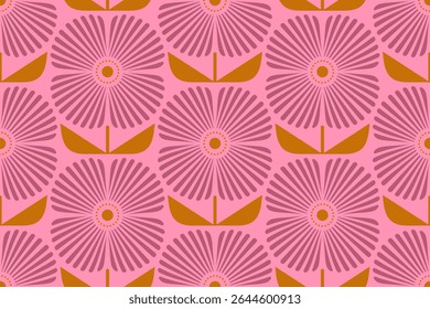 Vector Retro seamless abstract geometric floral pattern. Vintage geometric pattern of abstract flowers in 60s style.