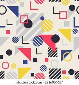 Vector retro seamless pattern with abstract bauhaus elements, geometric vintage background, endless texture, fabric design